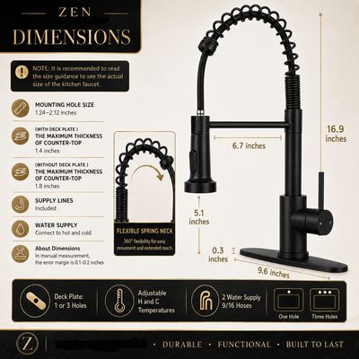 ZEN PDS Matte Black Single-Handle Kitchen Faucet with Pull-Down Sprayer