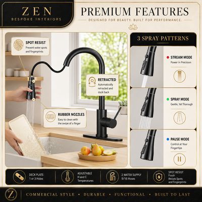 ZEN Farm Matte Black Pull-Down Kitchen Faucet with Single Handle,