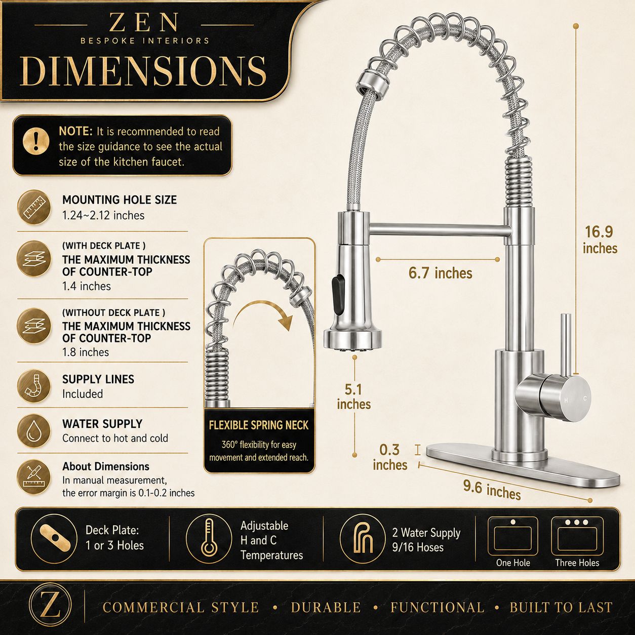 ZEN PDS  Kitchen Faucet with Pull Down Sprayer, Commercial Single Handle