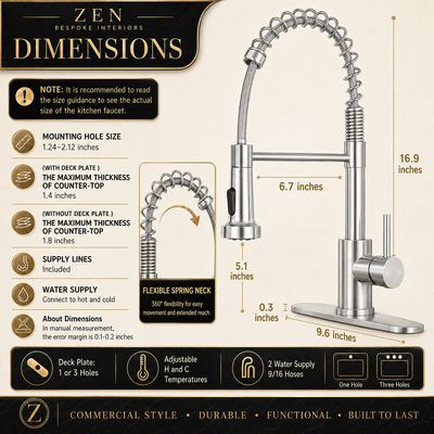ZEN PDS  Kitchen Faucet with Pull Down Sprayer, Commercial Single Handle