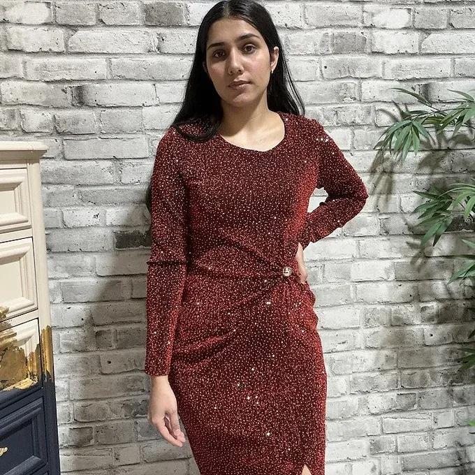 Frank Lyman deep red evening dress