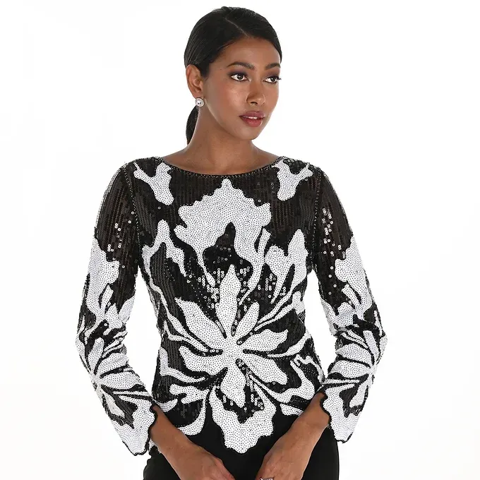 Frank Lyman black & white sequin patterned Top 259728