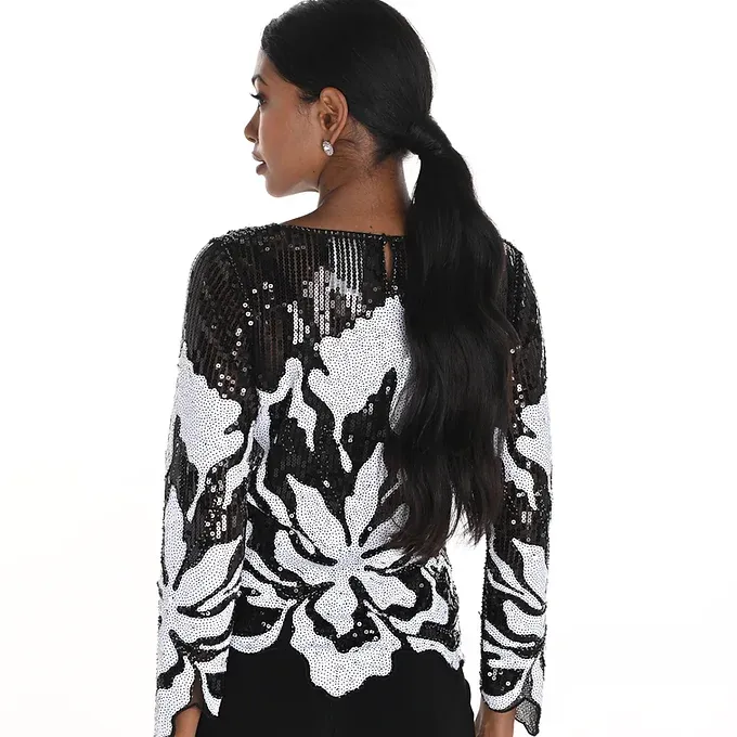 Frank Lyman black & white sequin patterned Top 259728