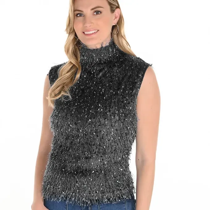 Frank Lyman black fringe Knit Top 259711