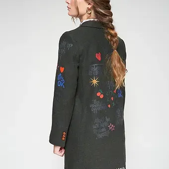 Vilagallo AMALIA GRAFFITI VERDE Loden Green Light Coat 32865