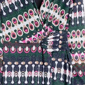 VILAGALLO Amelia Geometric Lurex Dress Green Mix -32987