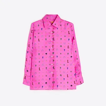 VILAGALLO WOMEN'S MARIELA PINK SILK SHIRT WITH EQUESTRIAN PRINT 32967 32967