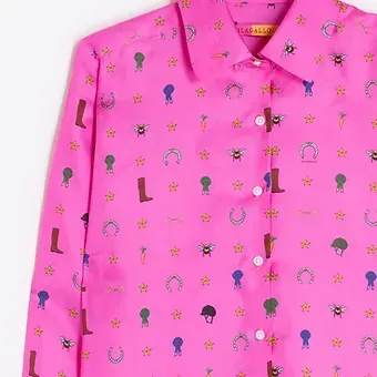VILAGALLO WOMEN'S MARIELA PINK SILK SHIRT WITH EQUESTRIAN PRINT 32967 32967