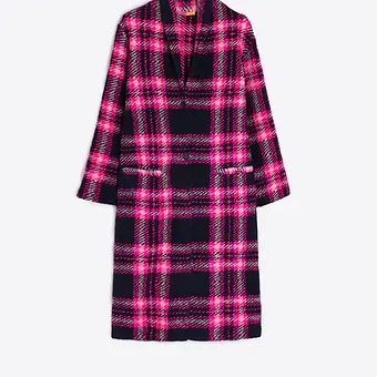 Vilagallo Claudia Pink And Navy Check Soft Knit Coat 32840
