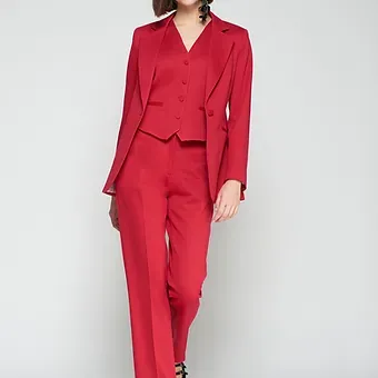 Vilagallo Red Structured Straight Leg Trousers 32778