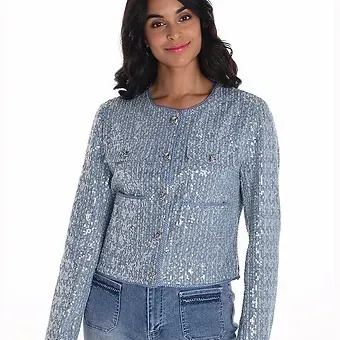 3057 Powder blue woven Jacket/blazer embellished with sequin 3057 Powder blue woven Jacket/blazer embellished with sequin