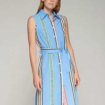 Vilagallo - Dress - Blue Stripe Seersucker