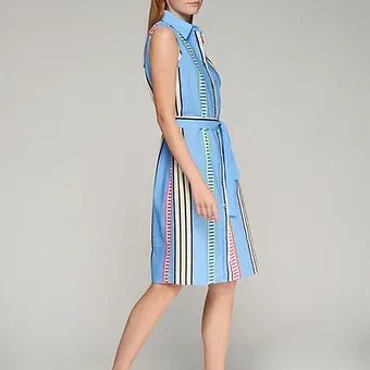 Vilagallo - Dress - Blue Stripe Seersucker
