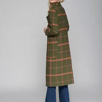 Vilagallo - Dark Khaki With Neon Orange Check wool Coat