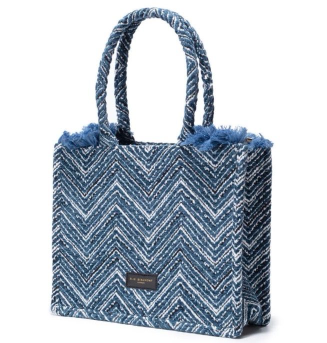 Elie Beaumont Fabric Tote Midi - Velvet Teal Chevron