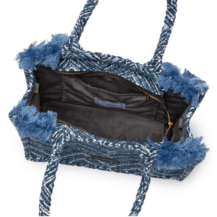 Elie Beaumont Fabric Tote Midi - Velvet Teal Chevron