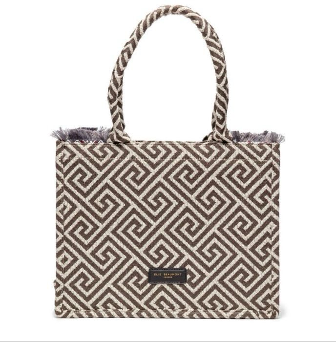 Elie Beaumont Fabric Tote Midi - Grey Ivory Grecian Elie Beaumont Fabric Tote Midi - Grey Ivory Grecian