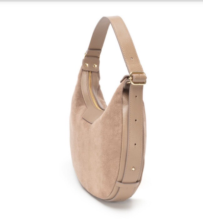 Elie Beaumont Shoulder Handbag - Crescent Suede Taupe