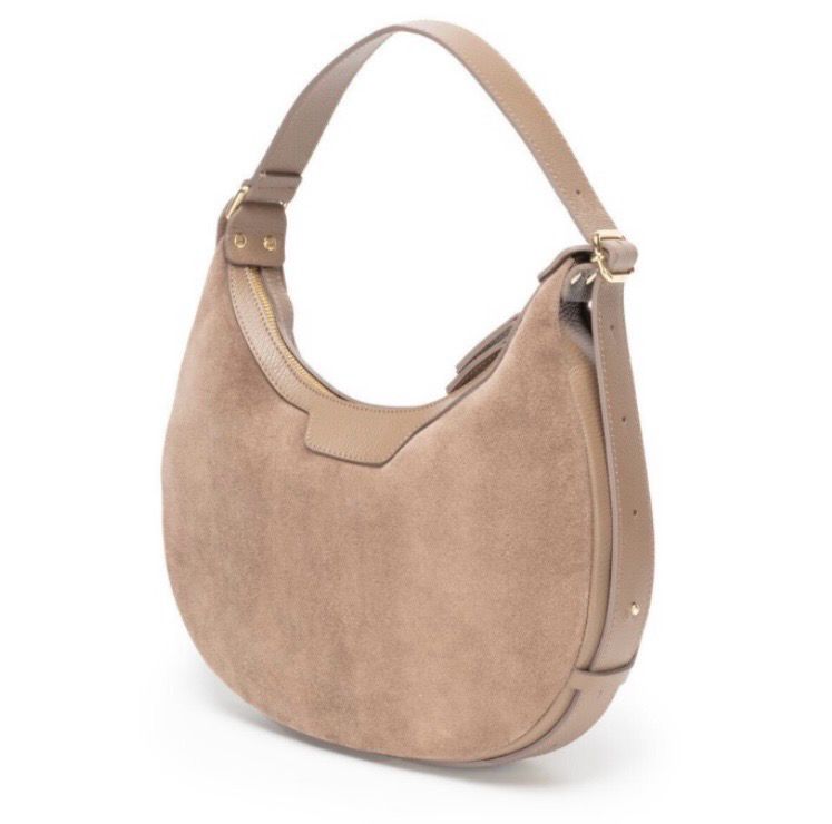 Elie Beaumont Shoulder Handbag - Crescent Suede Taupe