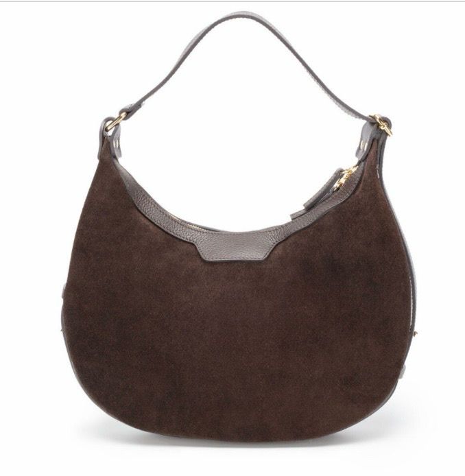 Elie Beaumont Shoulder Handbag - Crescent Suede Chocolate Brown