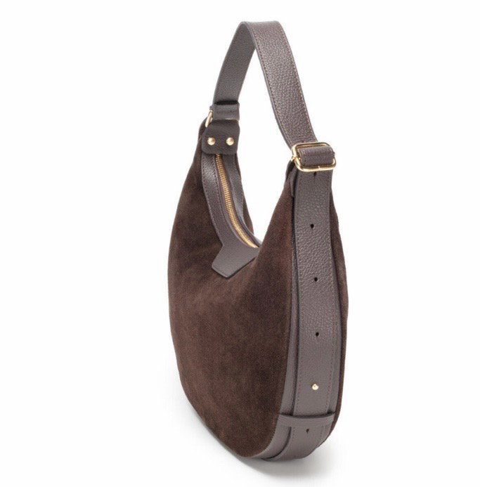 Elie Beaumont Shoulder Handbag - Crescent Suede Chocolate Brown