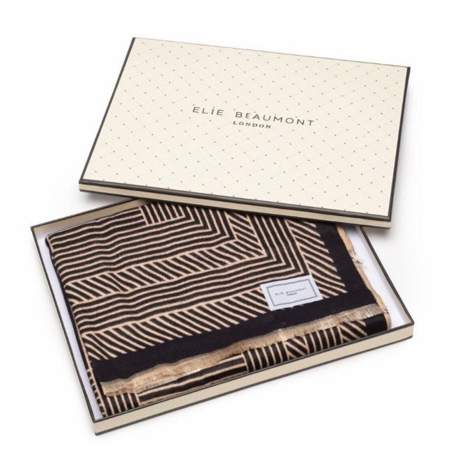 Elie Beaumont Winter Scarf Black + Sand Geometric- 6001