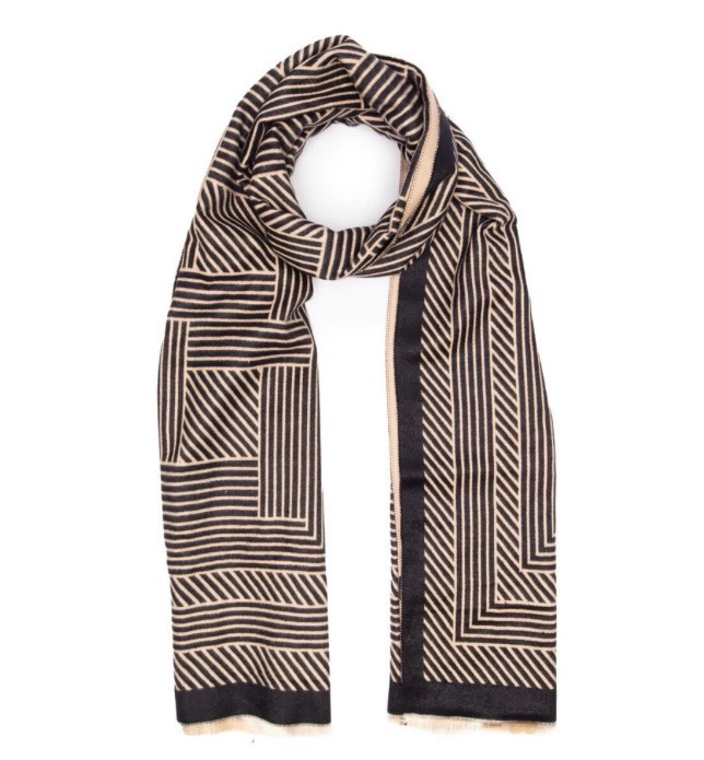 Elie Beaumont Winter Scarf Black + Sand Geometric- 6001