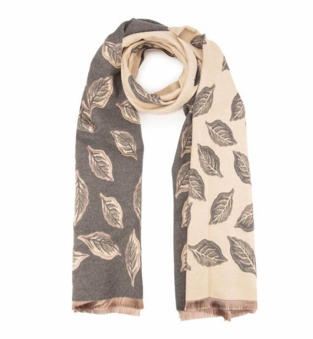 Elie Beaumont Winter Scarf-Charcoal Leaves-6024
