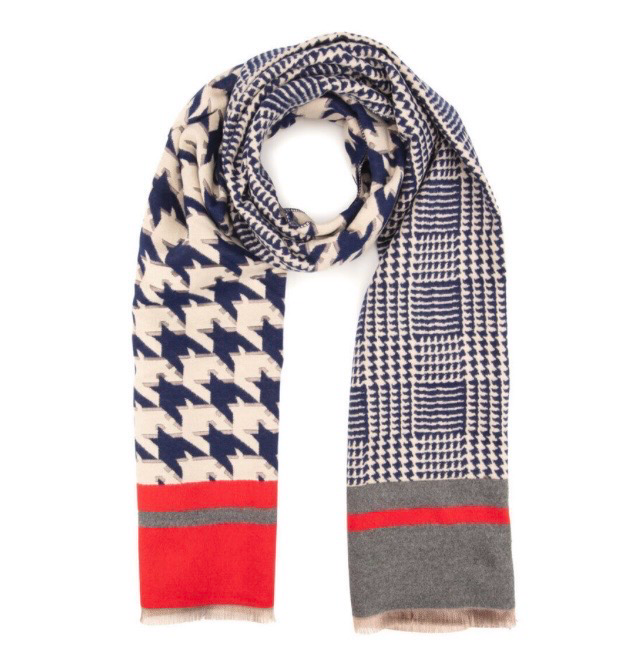 Elie Beaumont Winter Scarf-Navy Blue Dog Tooth-6029
