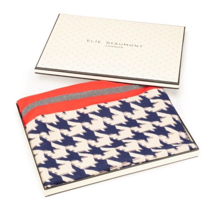 Elie Beaumont Winter Scarf-Navy Blue Dog Tooth-6029