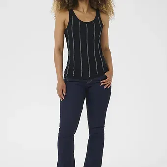 Cream - Black Diamanté Detailed Vest Top 10614272