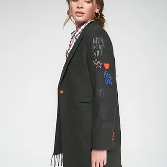 Vilagallo AMALIA GRAFFITI VERDE Loden Green Light Coat 32865