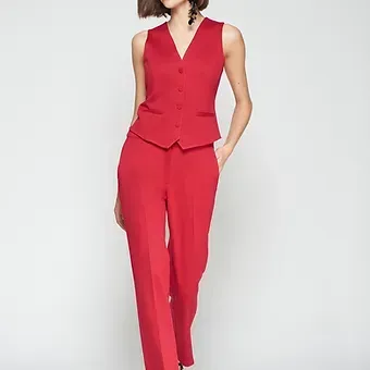 Vilagallo Red Structured Straight Leg Trousers 32778