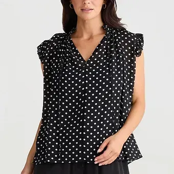 Brave & True - Broadway Polka Dot Chiffon Sleeveless Top