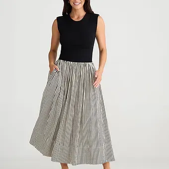 Brave & True - Daphne Dress - White with Black Strip