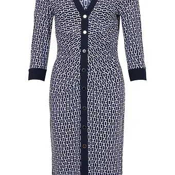 TIA DRESS  Chain pattern  Navy ruched dress with subtle sequin detailing 78903