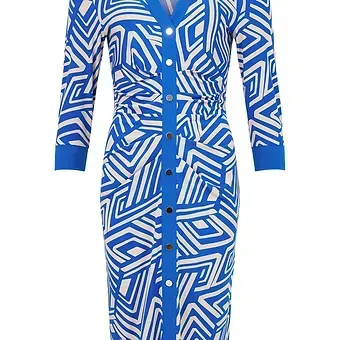 TIA DRESS  deep turquoise blue rushed dress with metallic buttons78903-7948-65