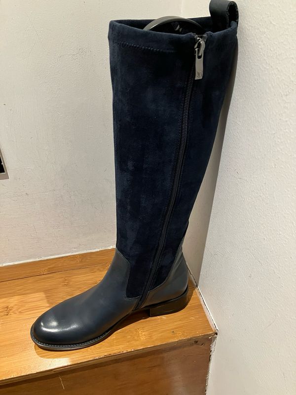 Caprice Leather And Stretch Navy Blue Rider Boots