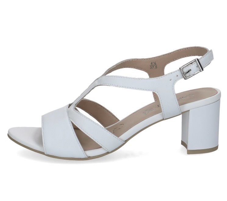 Caprice White Leather Nappa Sandal With a Block Heel Caprice White Leather Nappa Sandal With a Block Heel