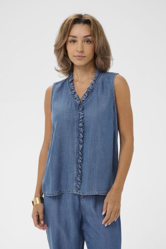 Cream Molly Sleeveless Blouse - Jaspar Blue Denim Cream Molly Sleeveless Blouse - Jaspar Blue Denim