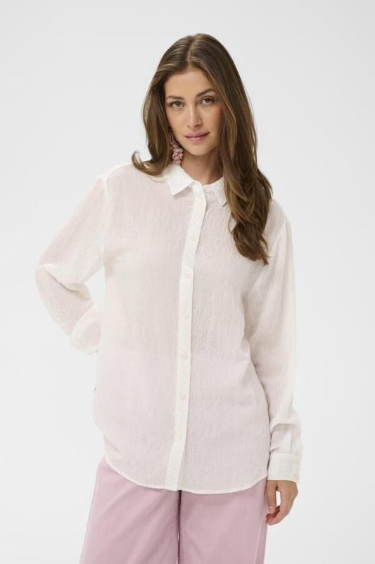 Cream Jillian Shirt - Snow White With Diamanté On The Front And Sleeves Cream Jillian Shirt - Snow White With Diamanté On The Front And Sleeves