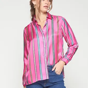 Vilagallo Pink Stripe Silk Shirt 32969