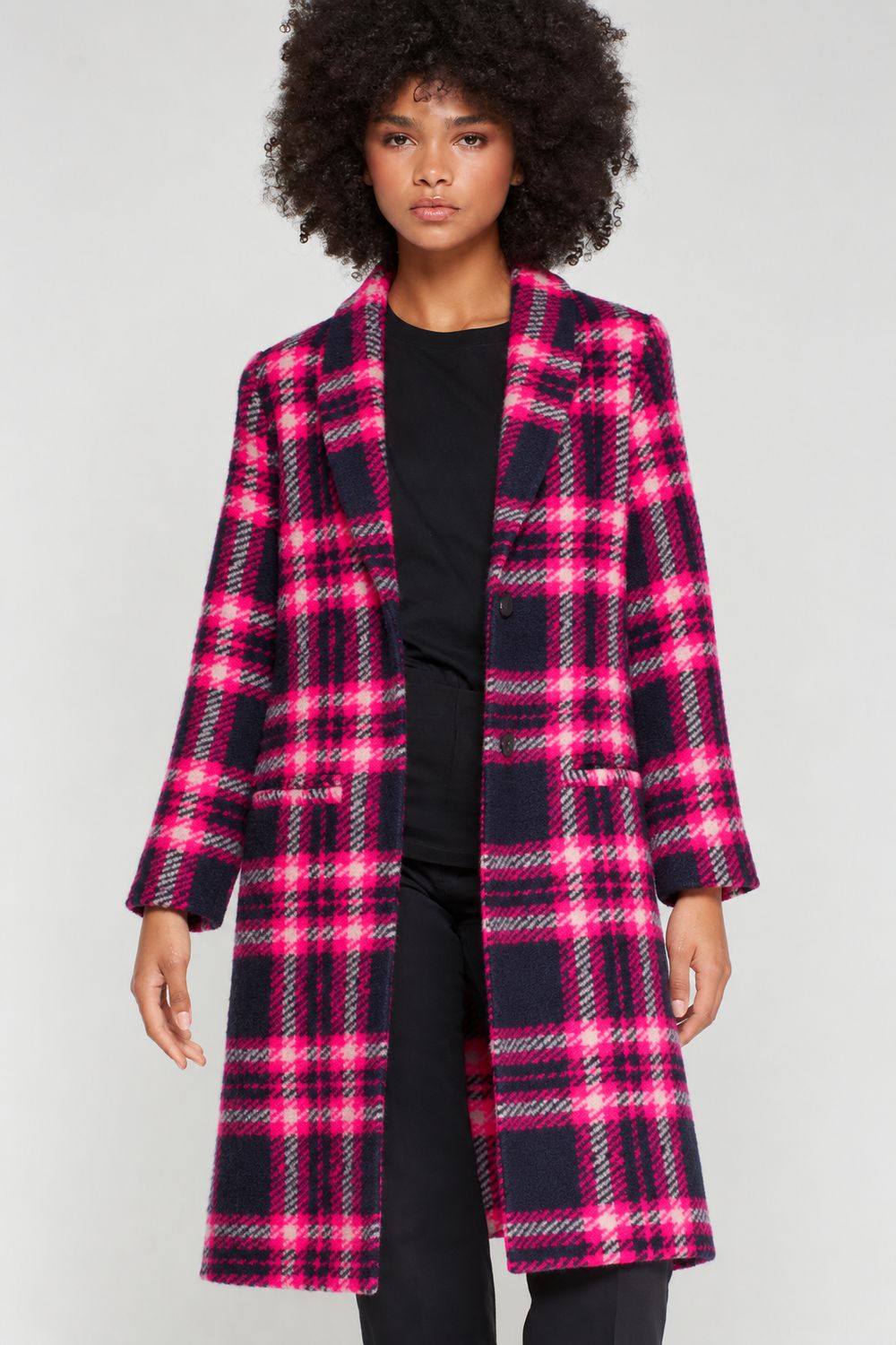 Vilagallo Claudia Pink And Navy Check Soft Knit Coat 32840
