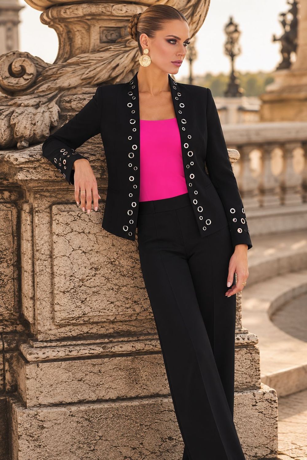 Frank Lyman - Black / Silver Eyelet Detail Jacket - 256776U