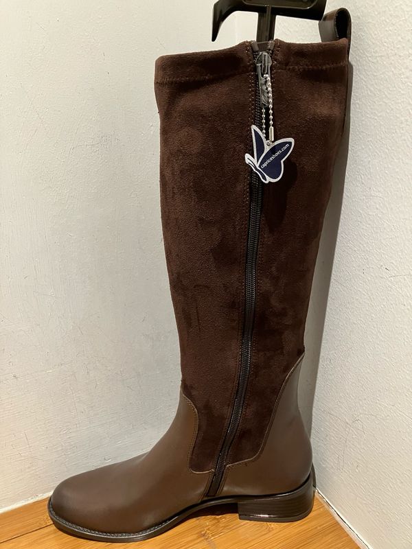 Caprice Leather Stretch Rider Boots In Chocolate Brown comb