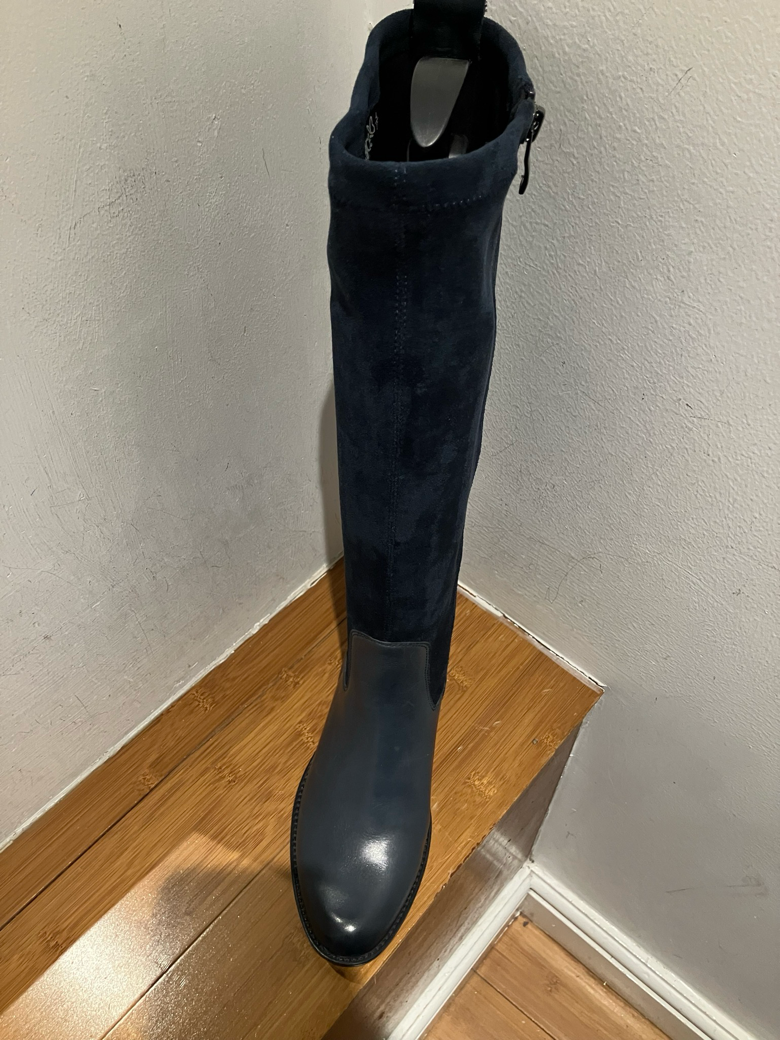 Caprice Leather And Stretch Navy Blue Rider Boots