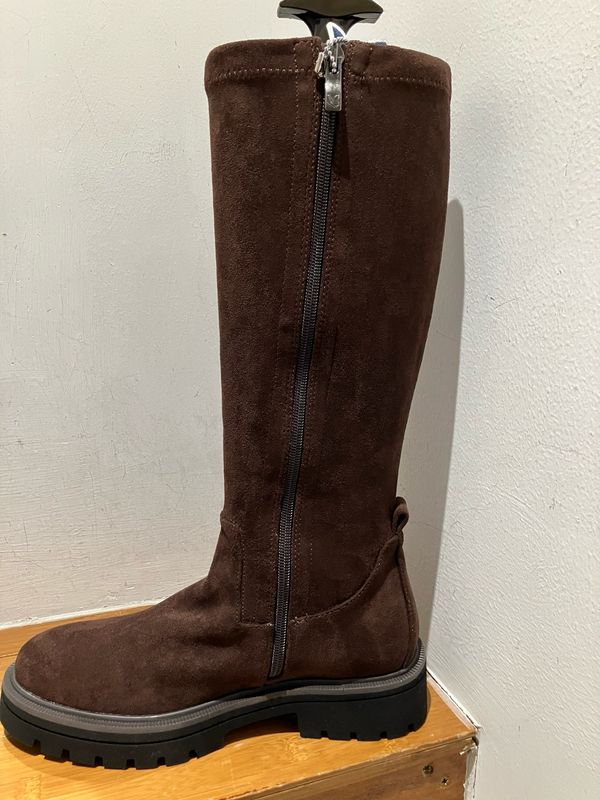 Caprice Certified Vegan Stretch Knee High Boots - Dark Brown