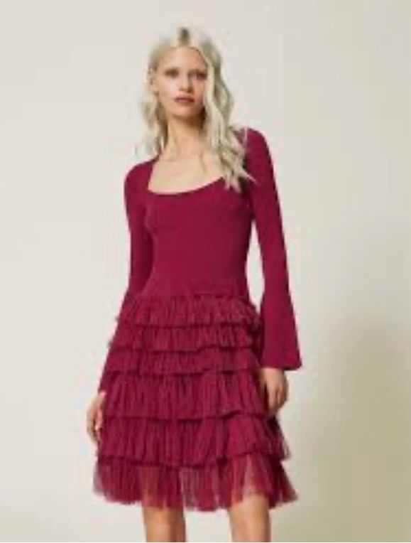 Twinset purple /pink Short knit dress with tulle flounces