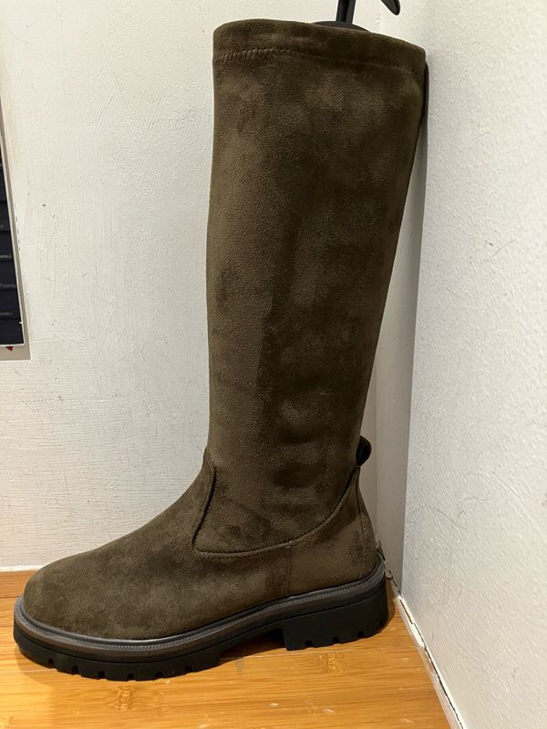 Caprice Certified Vegan Stretch Knee High Boots- Khaki