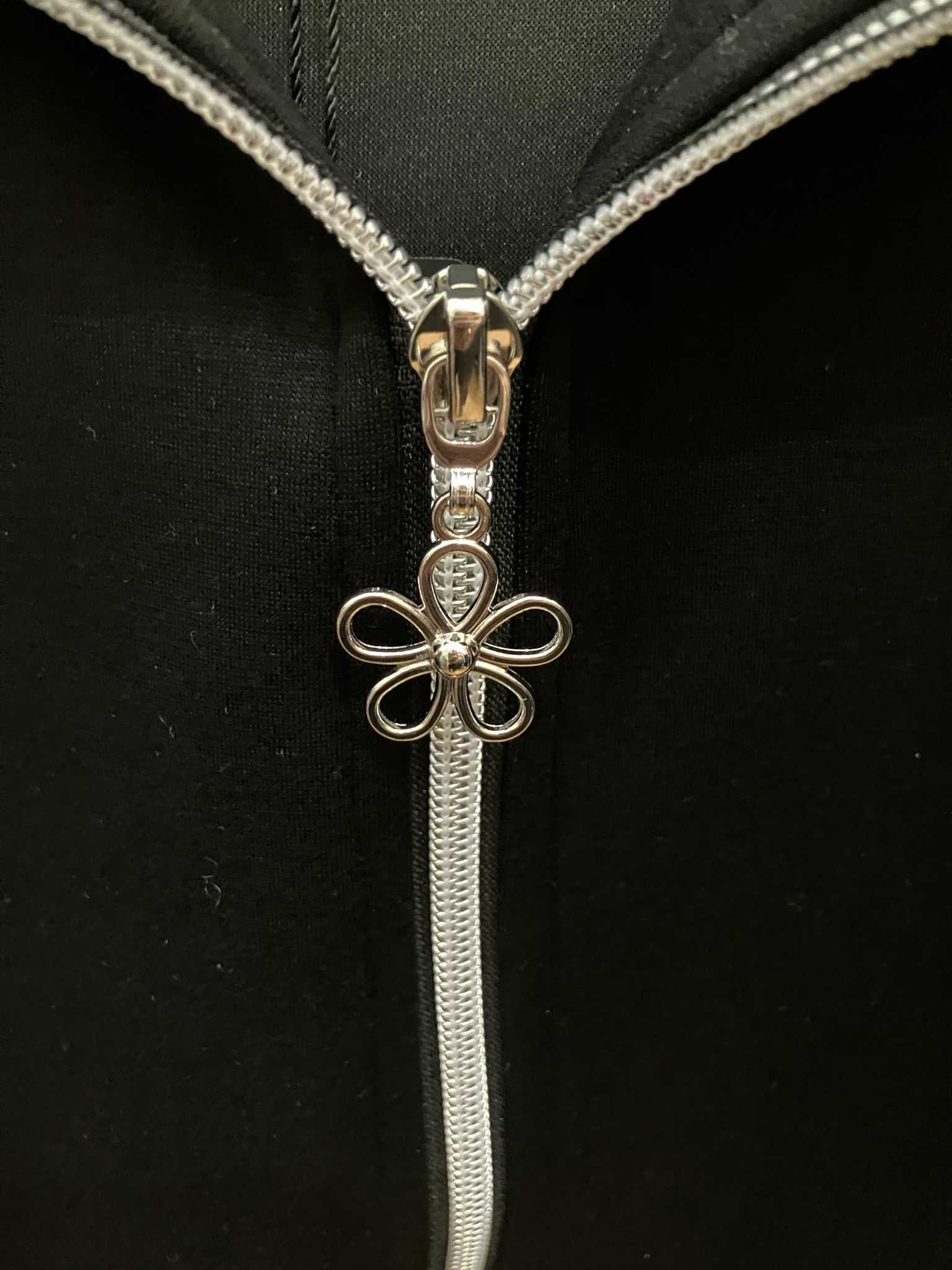 ORLY Black And White Zip Up Hooded Jacket  With Flower Embroidery Design